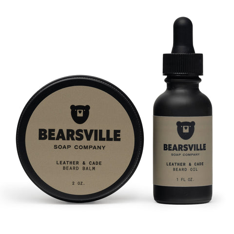 Leather and Cade Beard Pair with natural beard oil and balm for men by Bearsville Soap Company