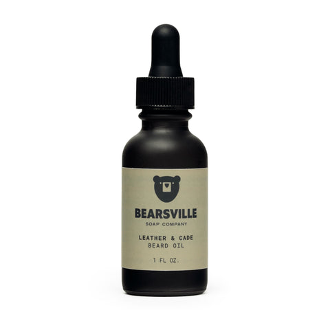 Leather and Cade natural beard oil for men by Bearsville Soap Company
