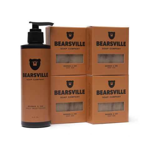 Bourbon and Oak Moisturizer Scent Bundle with natural bar soap and daily moisturizer by Bearsville Soap Company