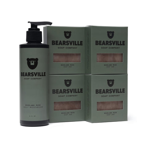 Woodland Musk Moisturizer Scent Bundle with natural bar soap and daily moisturizer by Bearsville Soap Company