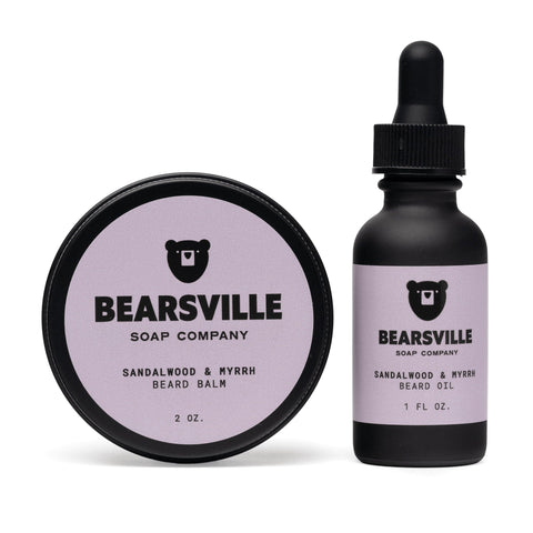 Sandalwood and Myrrh Beard Pair with natural beard oil and balm for men by Bearsville Soap Company