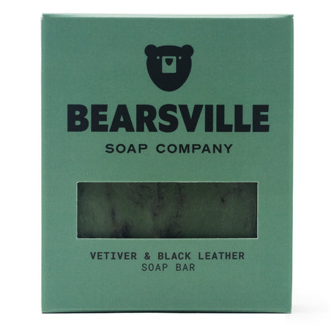 Vetiver and Black Leather natural soap bar for men by Bearsville Soap Company