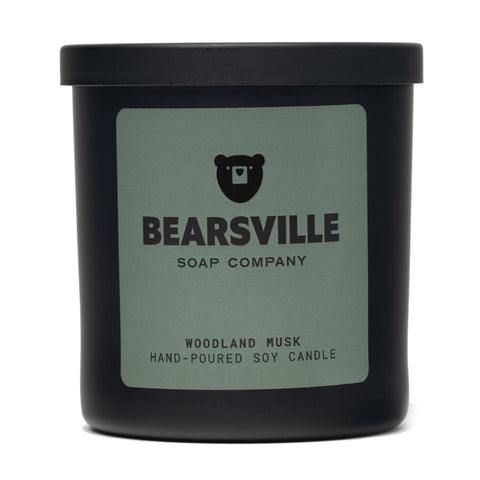 Woodland Musk wood wick soy candle by Bearsville Soap Company