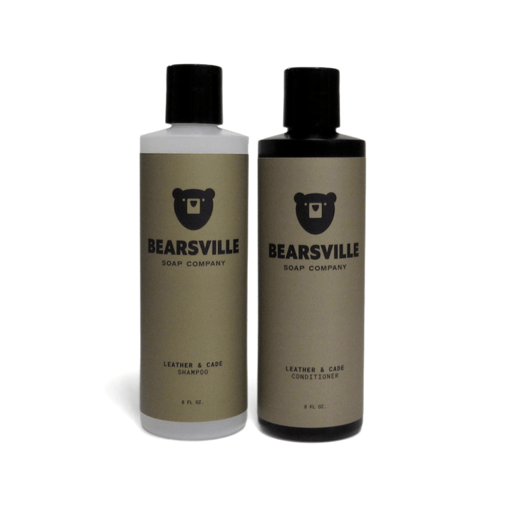 Shampoo & Conditioner Bundle Hair Care Set Bearsville Soap Company Leather & Cade  