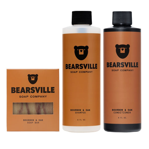 Bourbon and Oak shower routine for men by Bearsville Soap Company