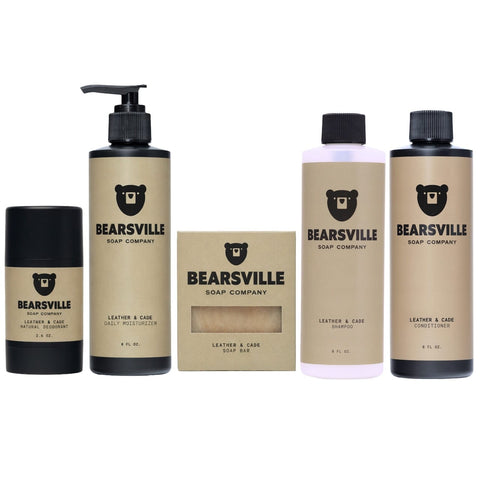 Leather and Cade morning standard bundle for men by Bearsville Soap Company