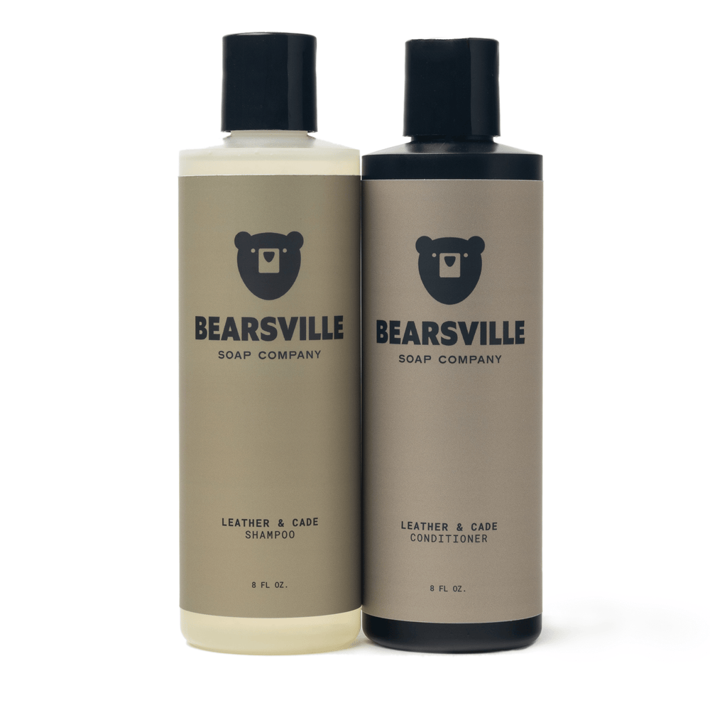 Shampoo & Conditioner Bundle Hair Care Set Bearsville Soap Company Leather & Cade  