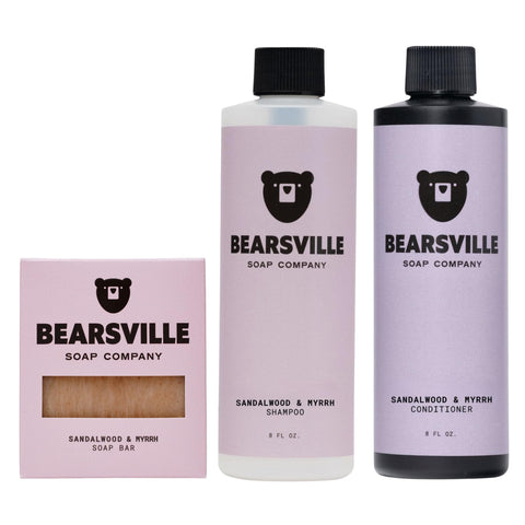 Sandalwood and Myrrh shower routine for men by Bearsville Soap Company