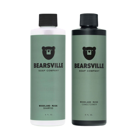 Woodland Musk hair care set for men by Bearsville Soap Company