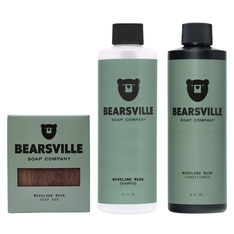Woodland Musk shower routine for men by Bearsville Soap Company