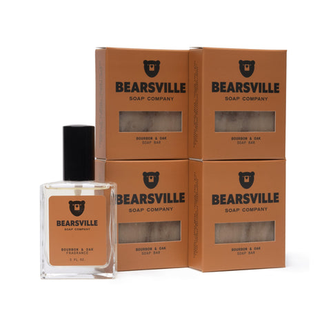 Bourbon and Oak Fragrance Scent Bundle with men's cologne and natural bar soap by Bearsville Soap Company