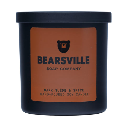 Dark Suede and Spice wood wick soy candle by Bearsville Soap Company