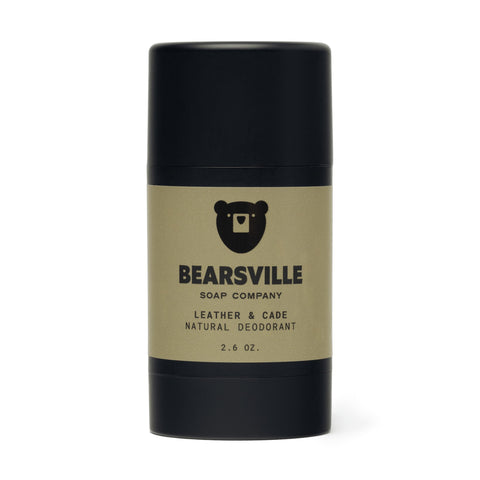Leather and Cade natural deodorant for men by Bearsville Soap Company
