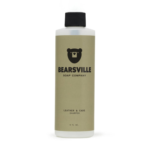 Leather and Cade shampoo for men by Bearsville Soap Company