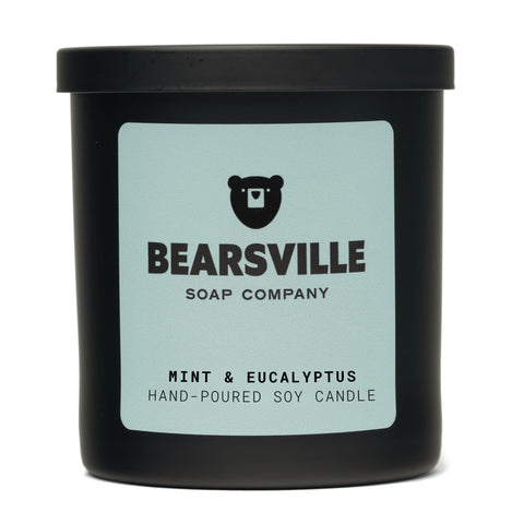 Mint and Eucalyptus wood wick soy candle by Bearsville Soap Company