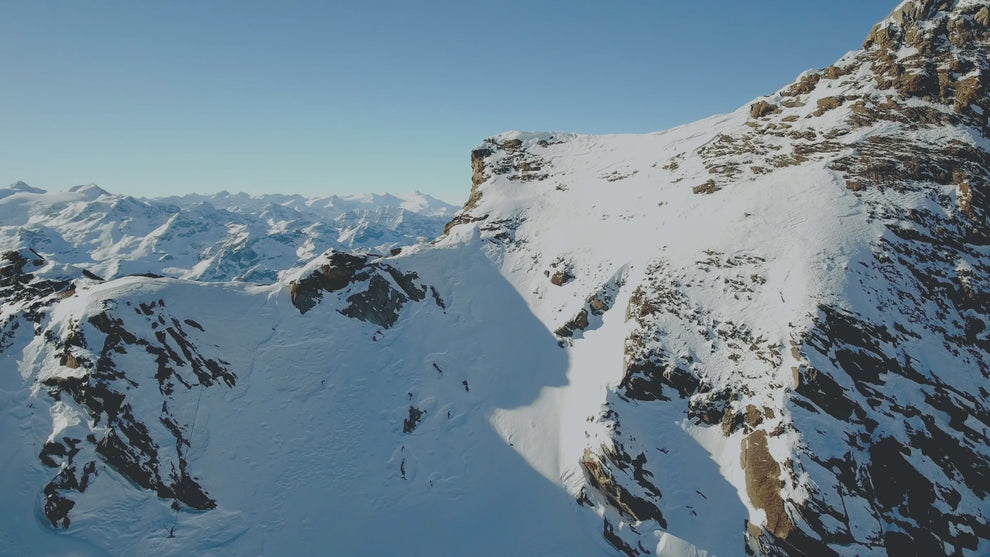 Dramatic mountain range with blue skies