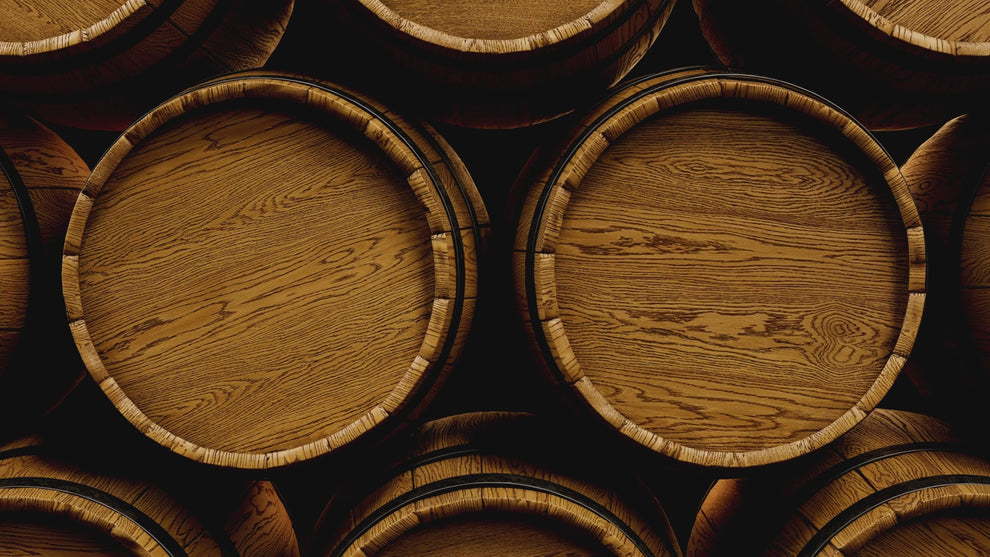 Bourbon and oak barrels