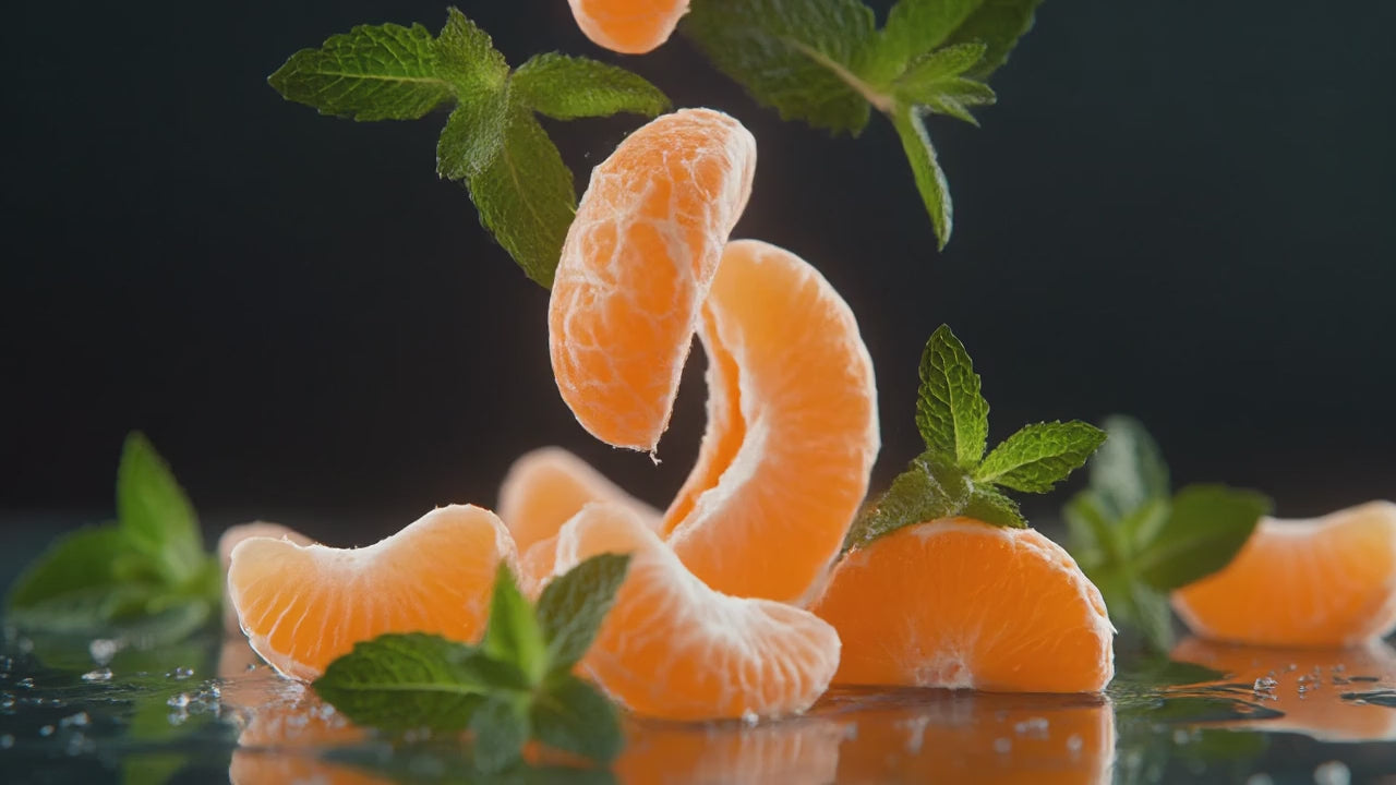 Mandarin slices and mint leaves