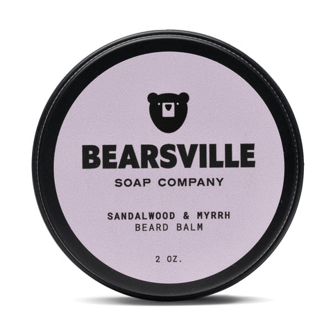 Sandalwood and Myrrh natural beard balm for men by Bearsville Soap Company