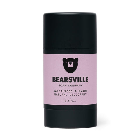 Sandalwood and Myrrh natural deodorant for men by Bearsville Soap Company