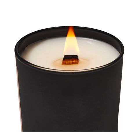 Soy Candle with wood wick lit