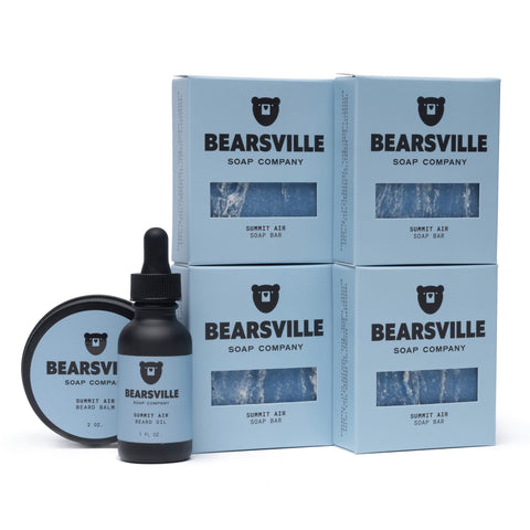 Summit Air Beard Care Scent Bundle with natural bar soap, beard oil, and balm by Bearsville Soap Company