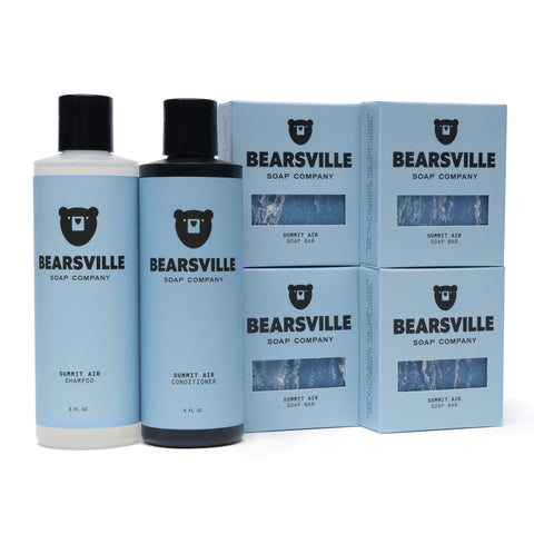 Summit Air Hair Care Scent Bundle with shampoo, conditioner, and natural bar soap by Bearsville Soap Company