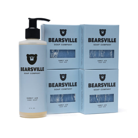 Summit Air Liquid Hand Soap Scent Bundle with organic hand soap and natural bar soap by Bearsville Soap Company