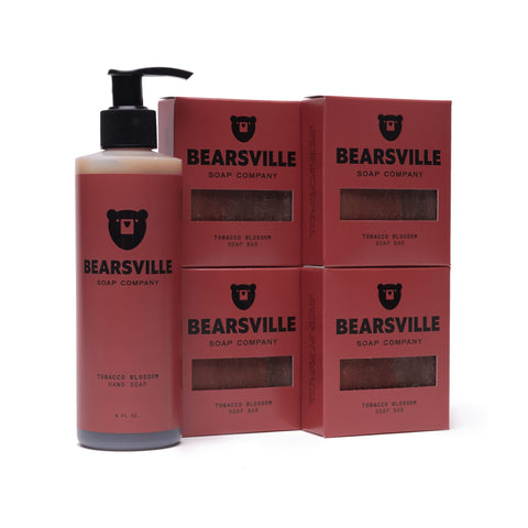 Tobacco Blossom Liquid Hand Soap Scent Bundle with organic hand soap and natural bar soap by Bearsville Soap Company