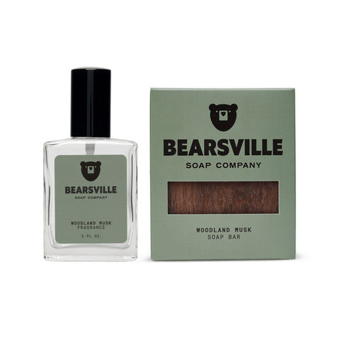 Woodland Musk cologne and natural soap bar bundle for men by Bearsville Soap Company